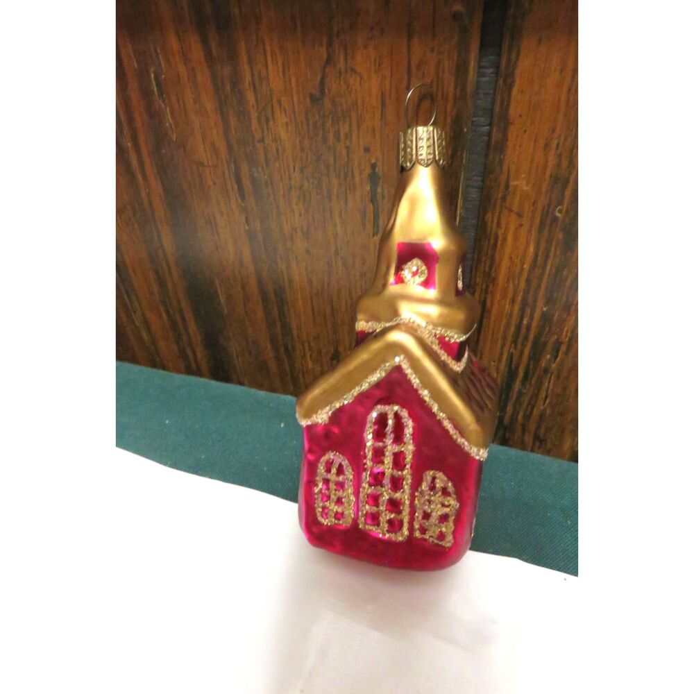 Vintage West Germany Blown Glass Church Christmas Ornament